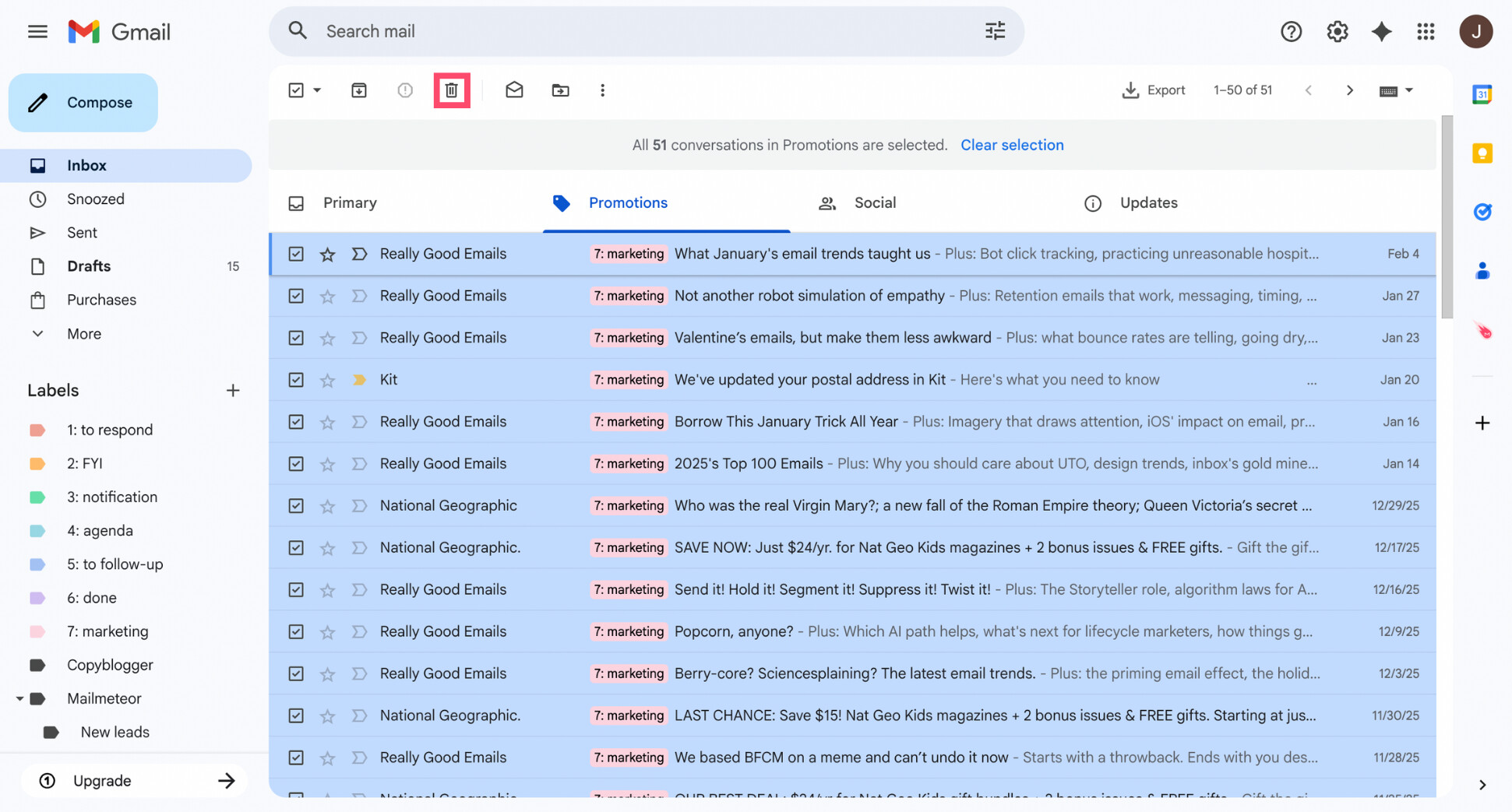 Delete all conversations in Gmail Promotions