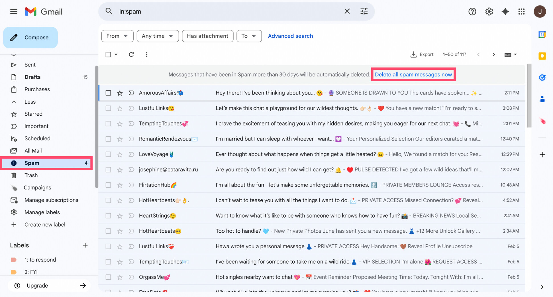 Delete all spam messages in Gmail