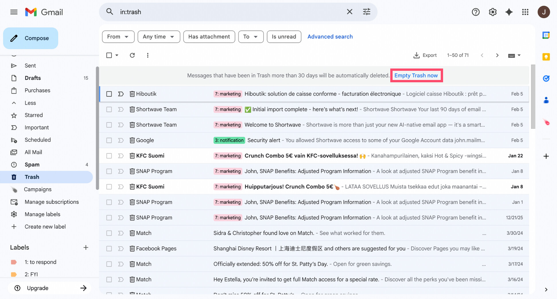 Empty Trash folder in Gmail