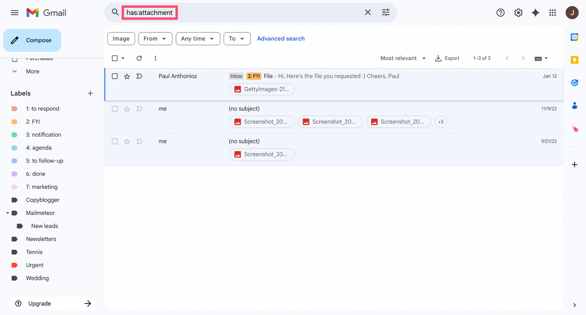 Gmail search operators for large attachments
