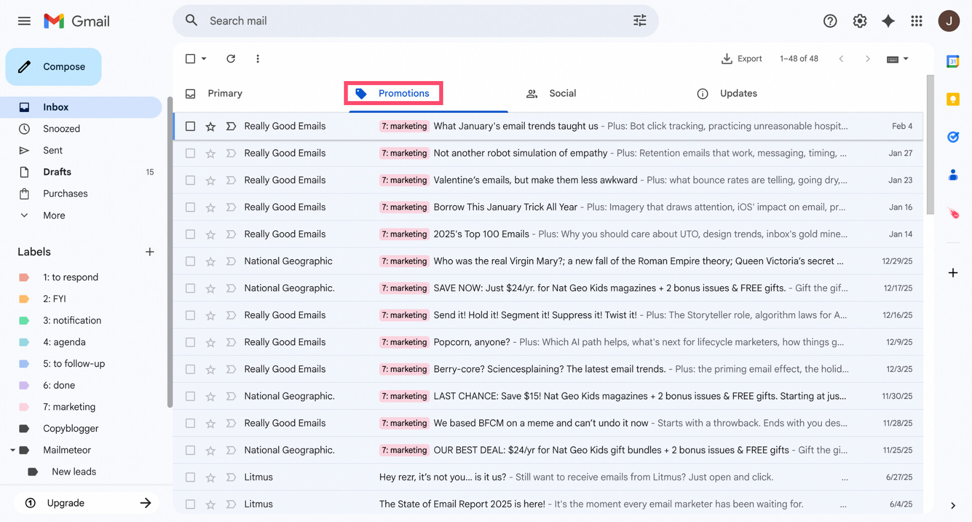 Gmail Promotions tab in inbox