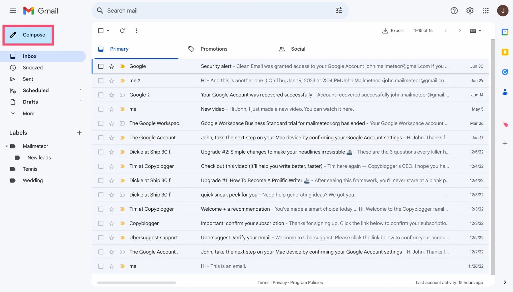 New email in Gmail