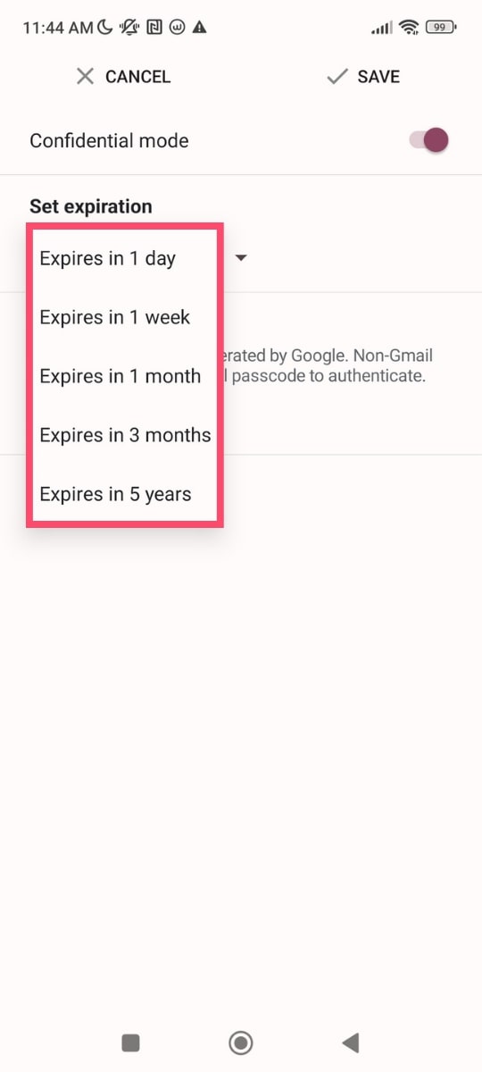 Set an expiration date in the Gmail app