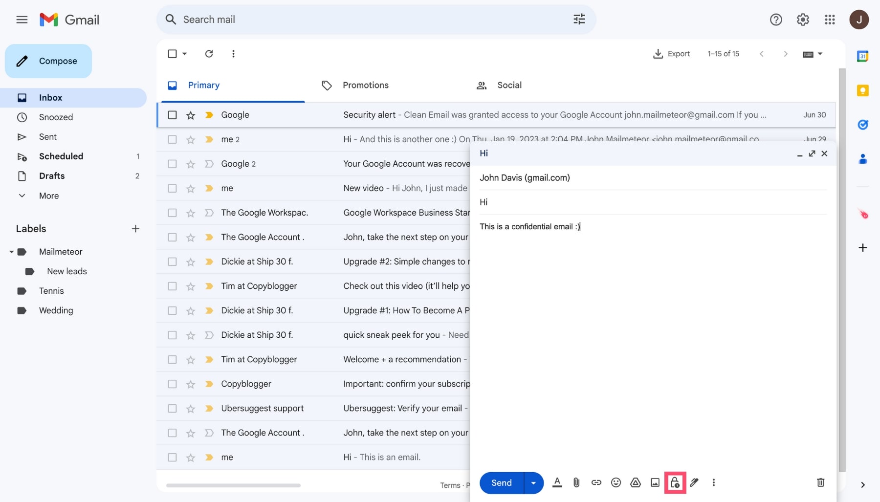Toggle Gmail confidential mode on