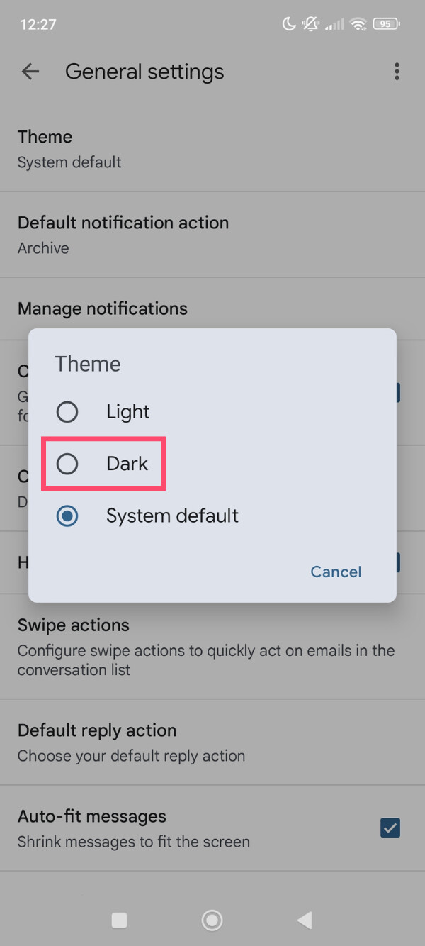 Enable Gmail dark mode on Android