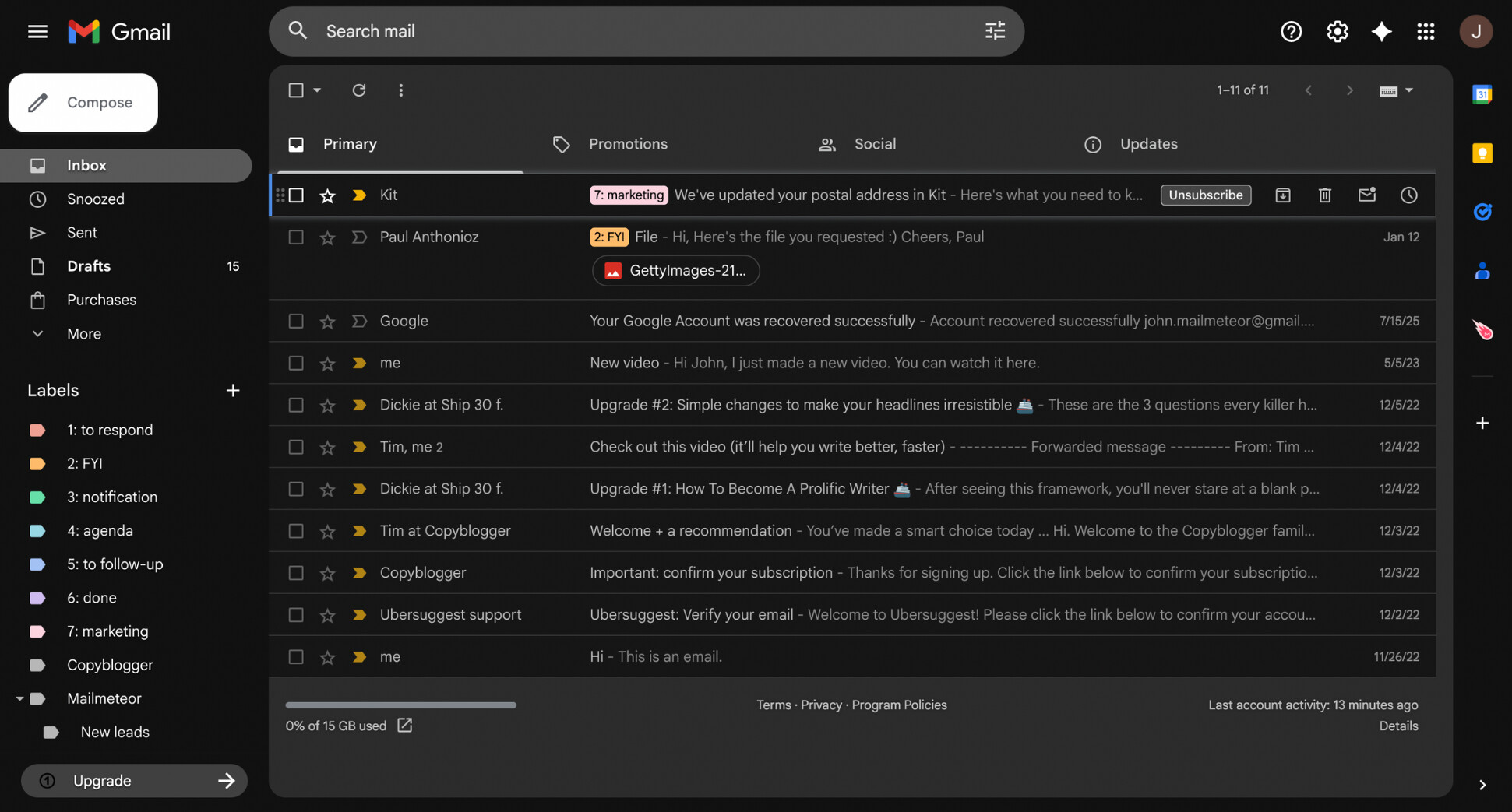 Gmail dark mode