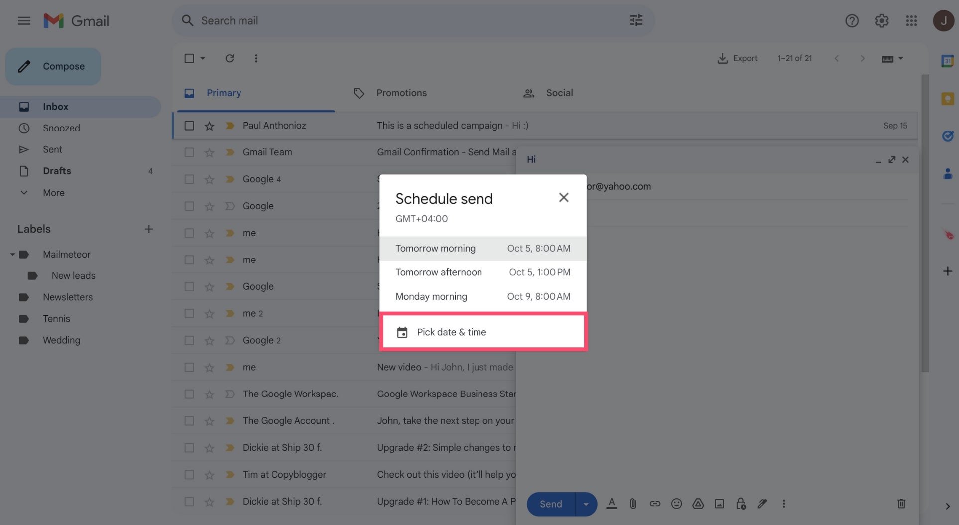 Delay an email in Gmail
