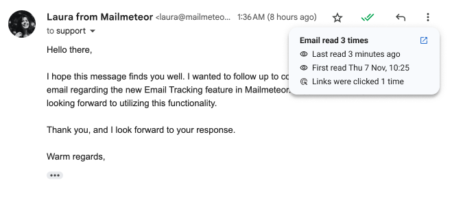 View email tracking results in Gmail showing opens, clicks, and replies