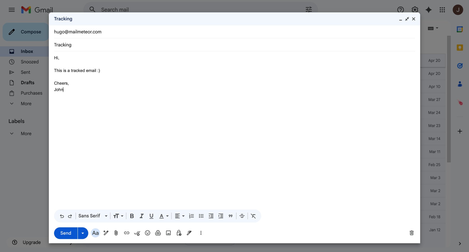 Compose a new email in Gmail by clicking the Compose button