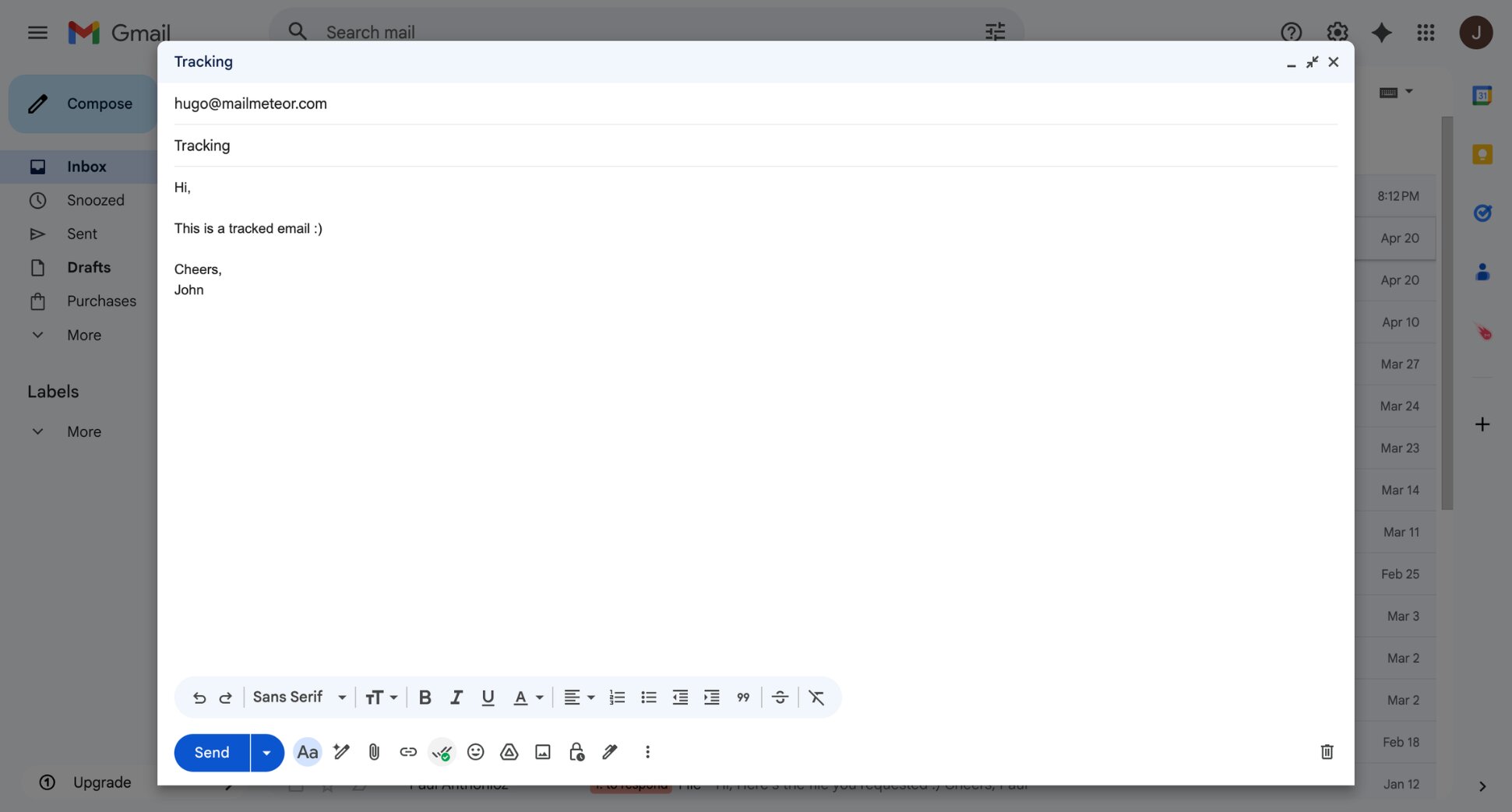 Send a tracked email from Gmail