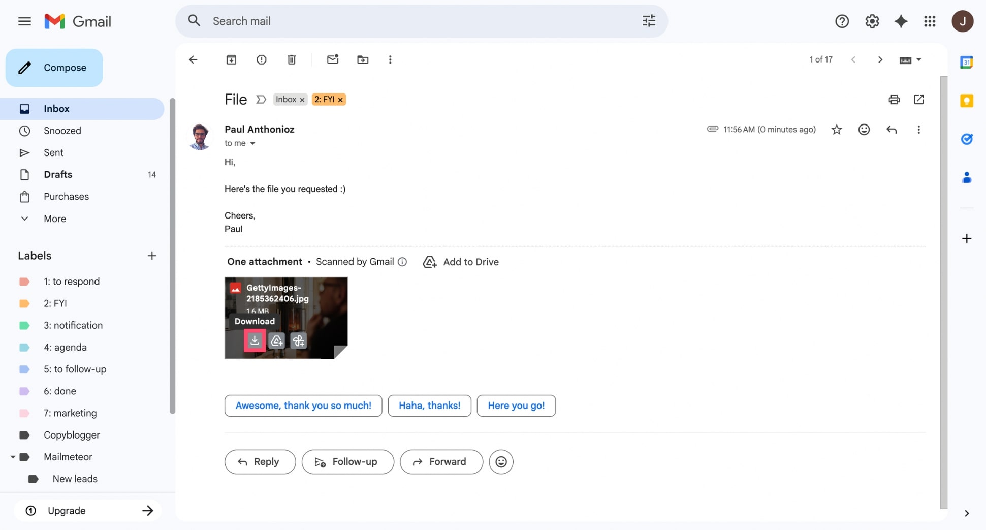 Download an attachment in Gmail