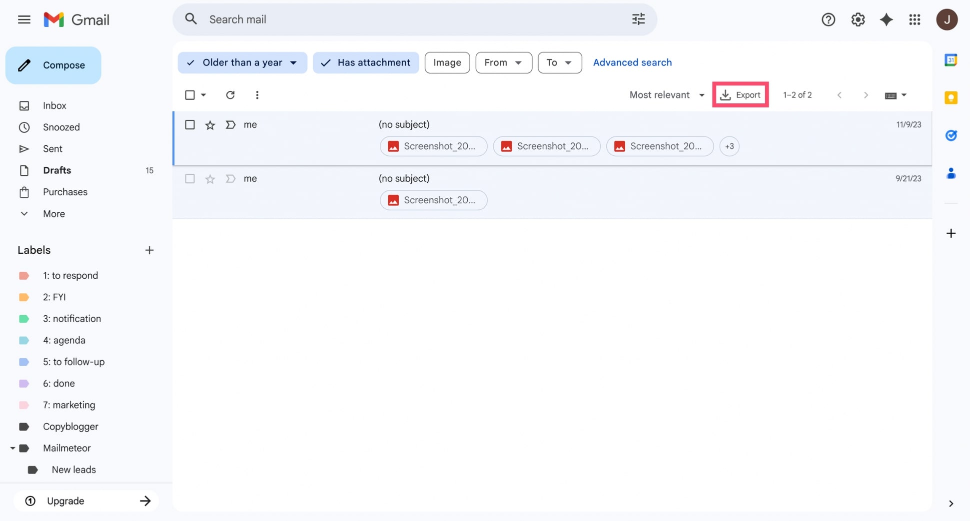 Export multiple emails from Gmail