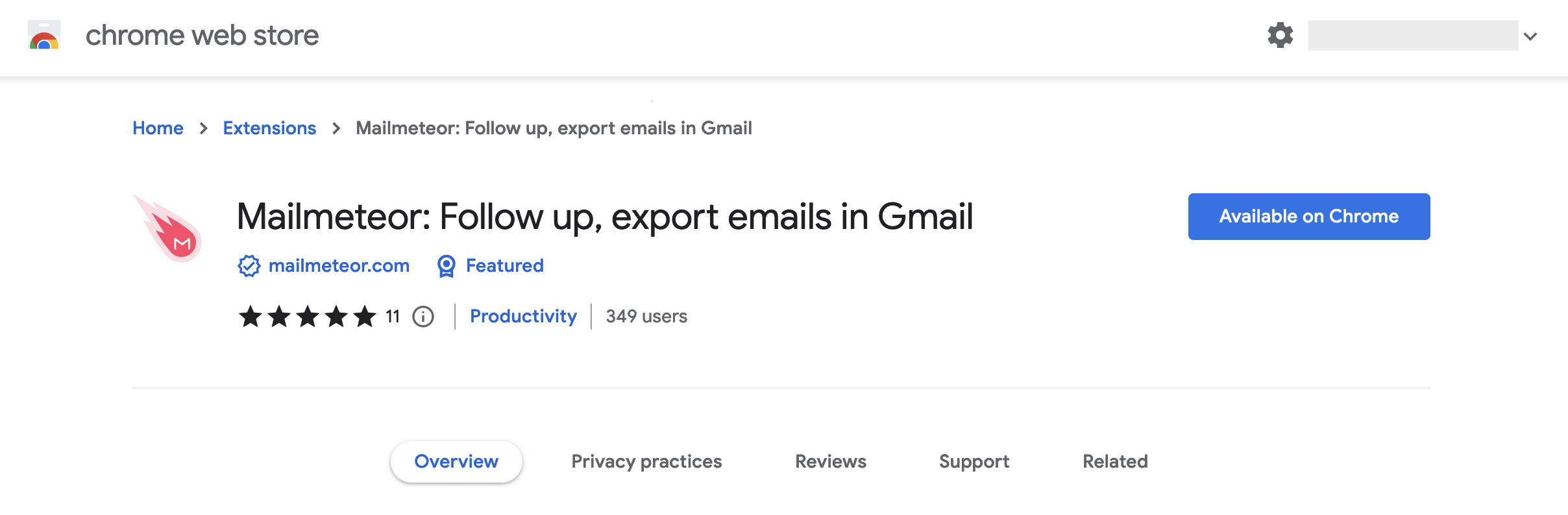 Mailmeteor for Gmail - Chrome Webstore Listing page