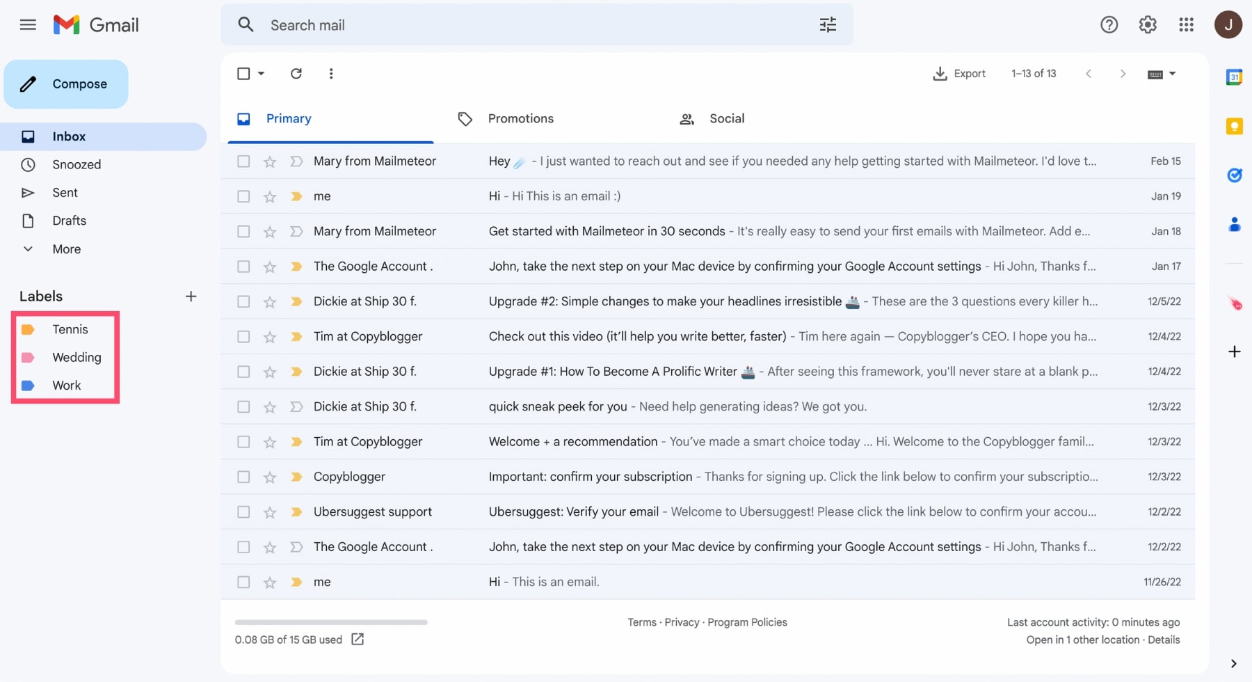 Colored Gmail folders