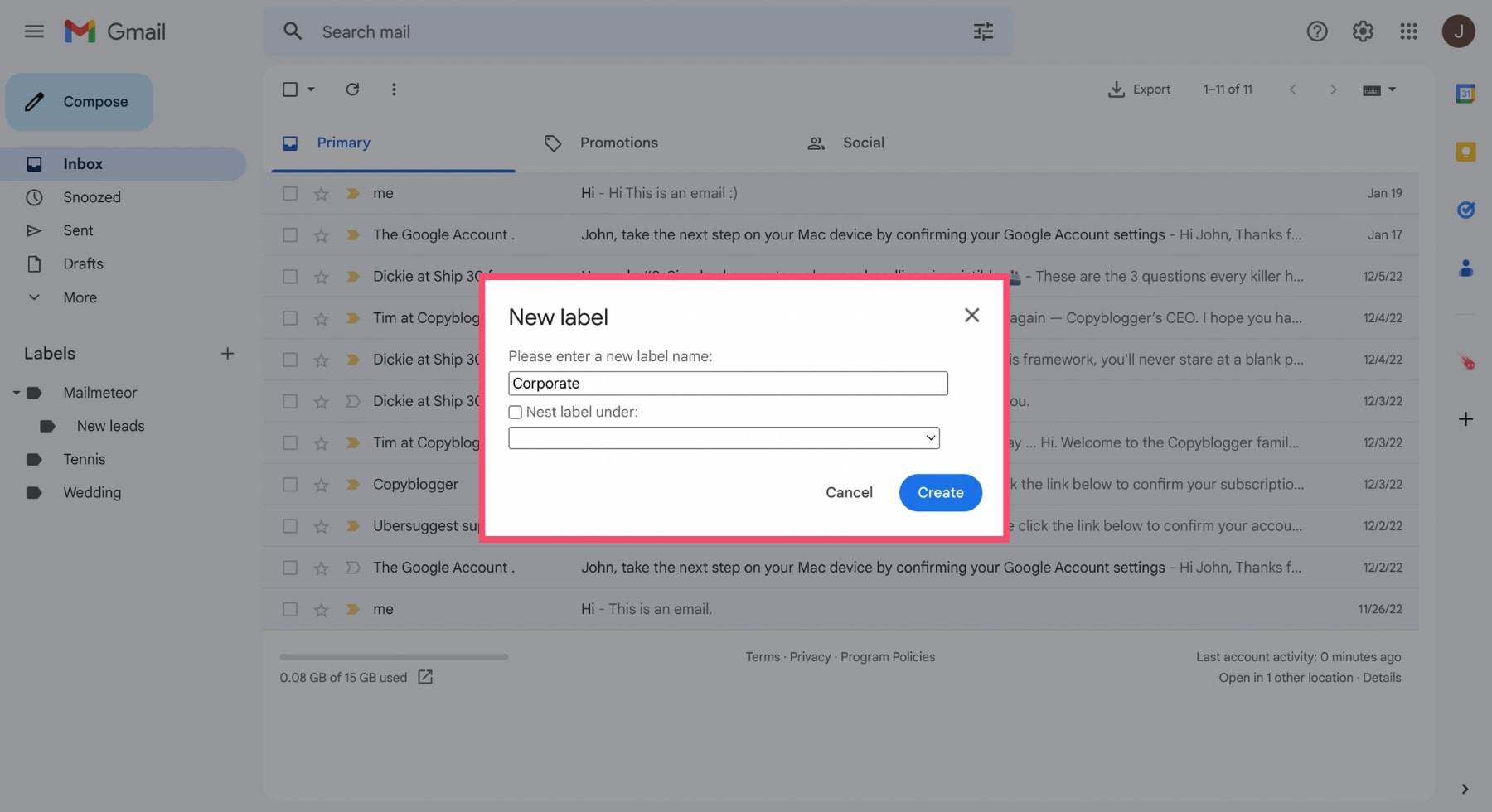 Create a Gmail folder
