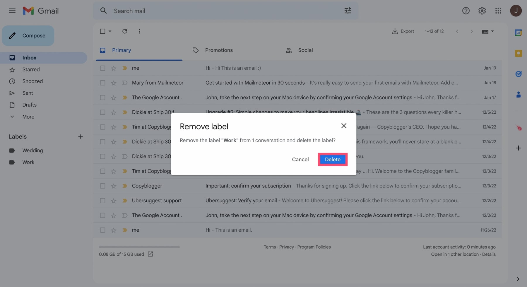 Delete Gmail folder