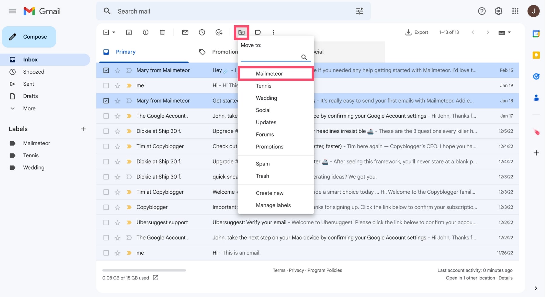 Move emails into a Gmail folder