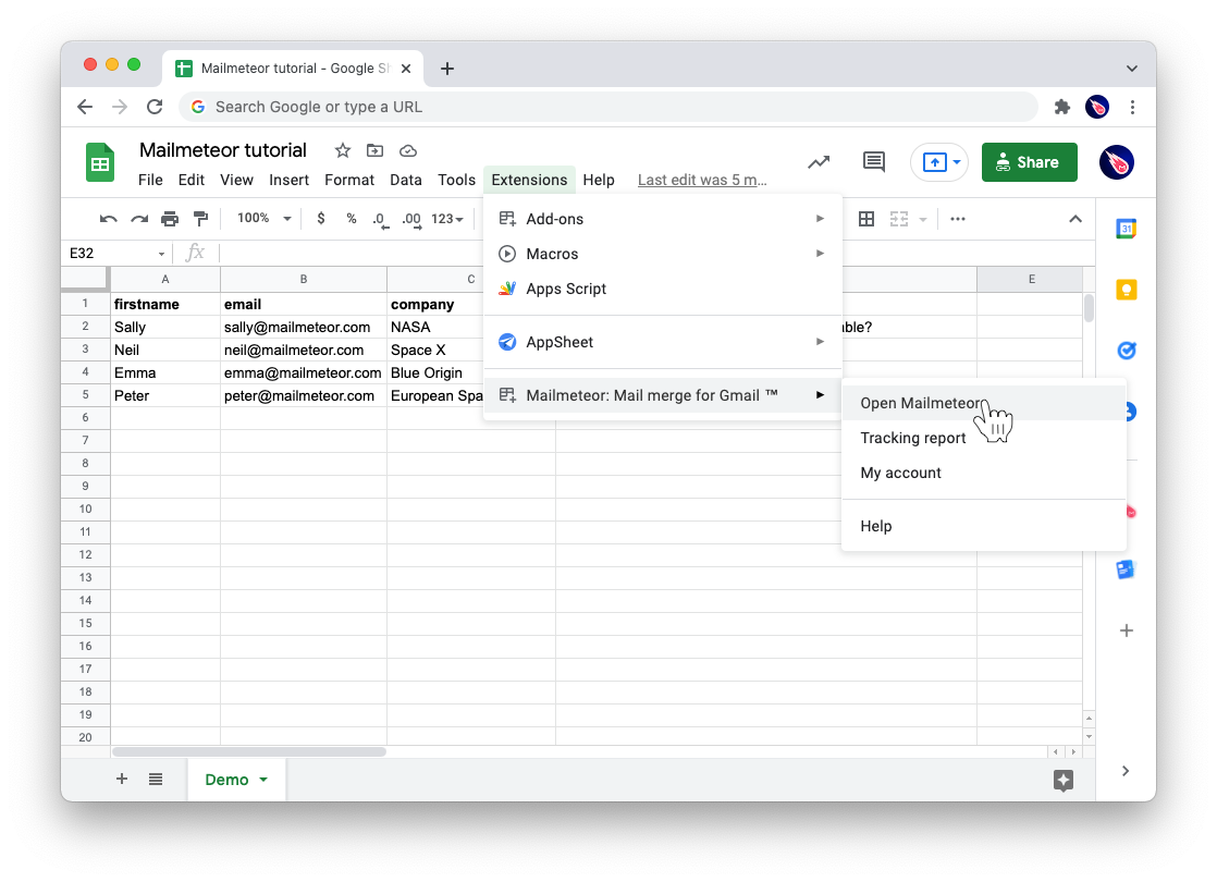 how to open mail merge from Google sheets