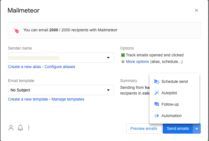 mail merge sending options