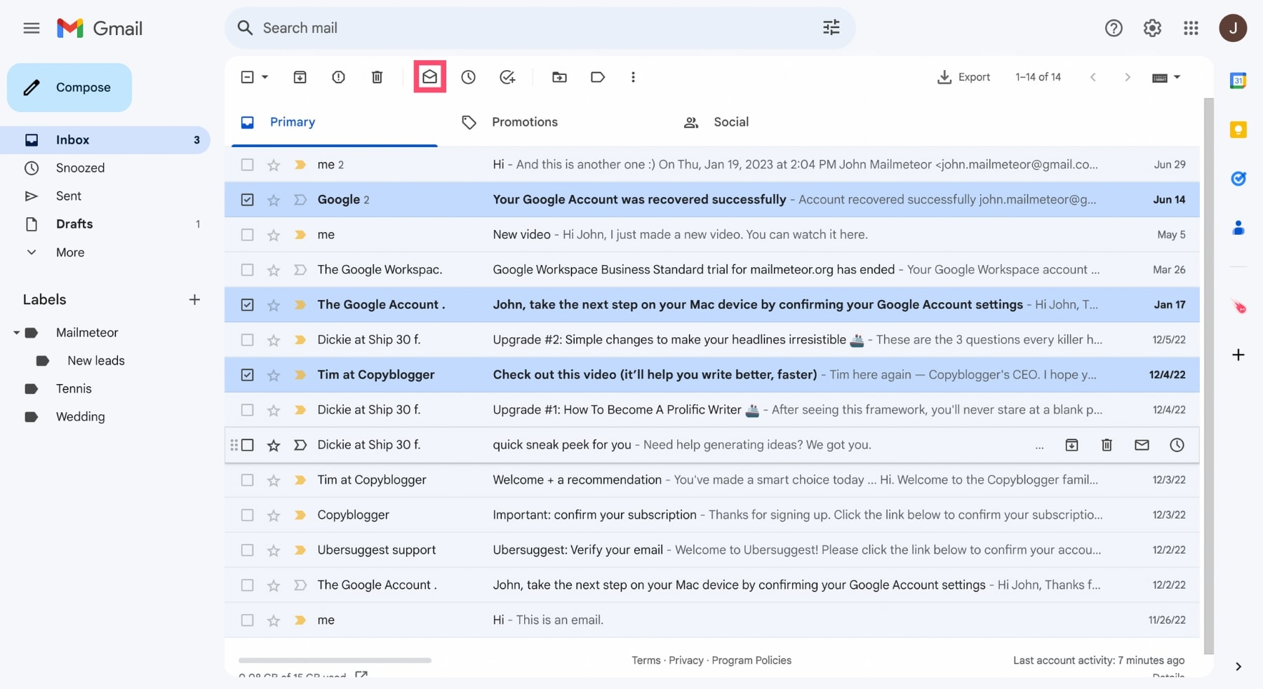 Mark multiple emails as read in Gmail