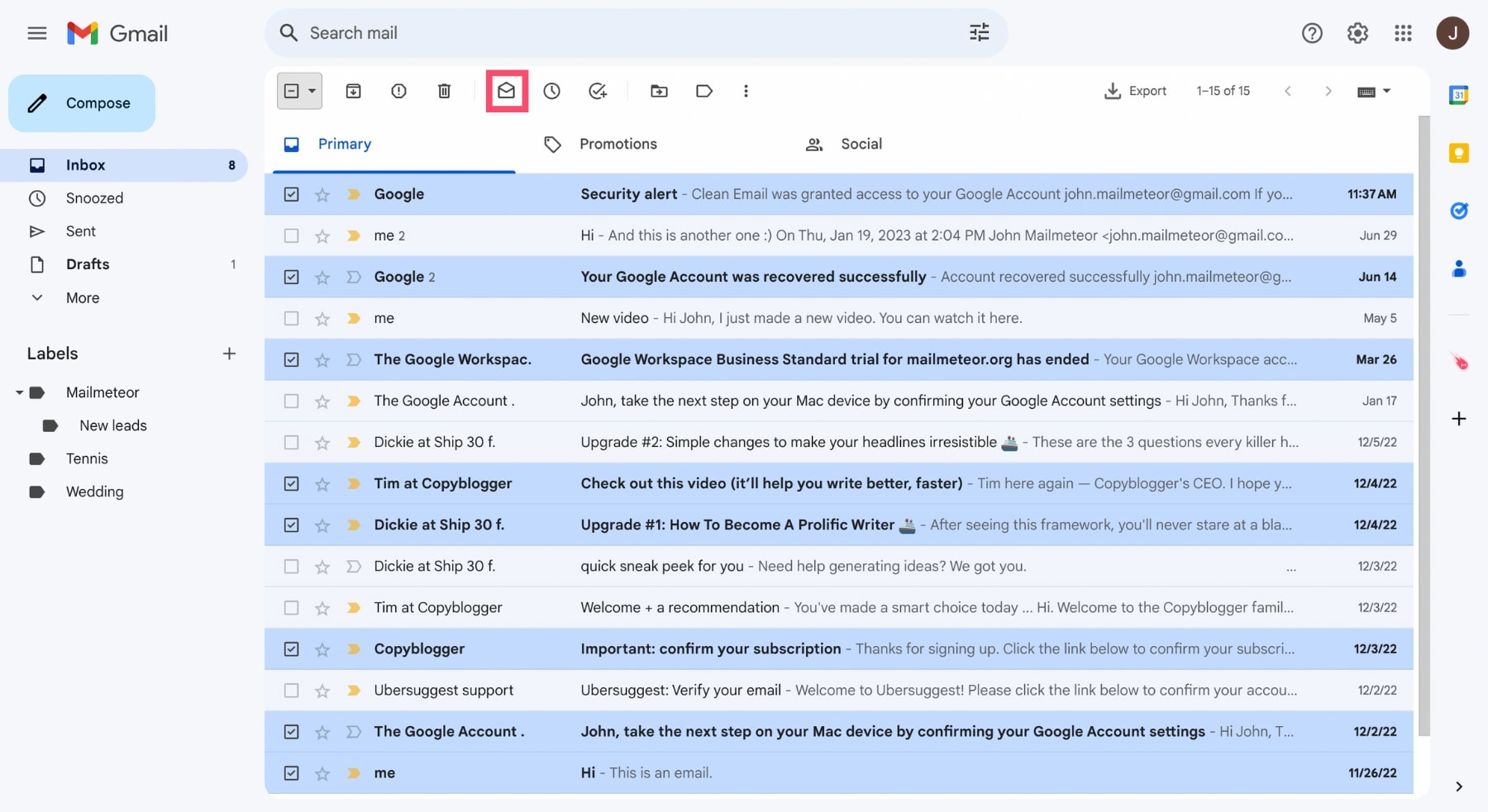 Open emails in Gmail