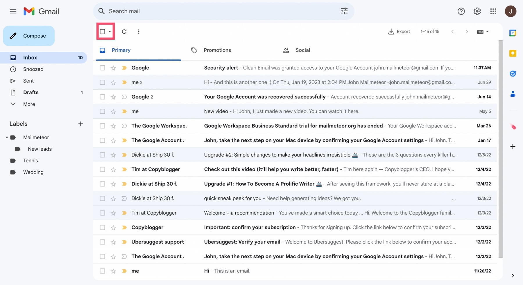 "Select all" feature in Gmail