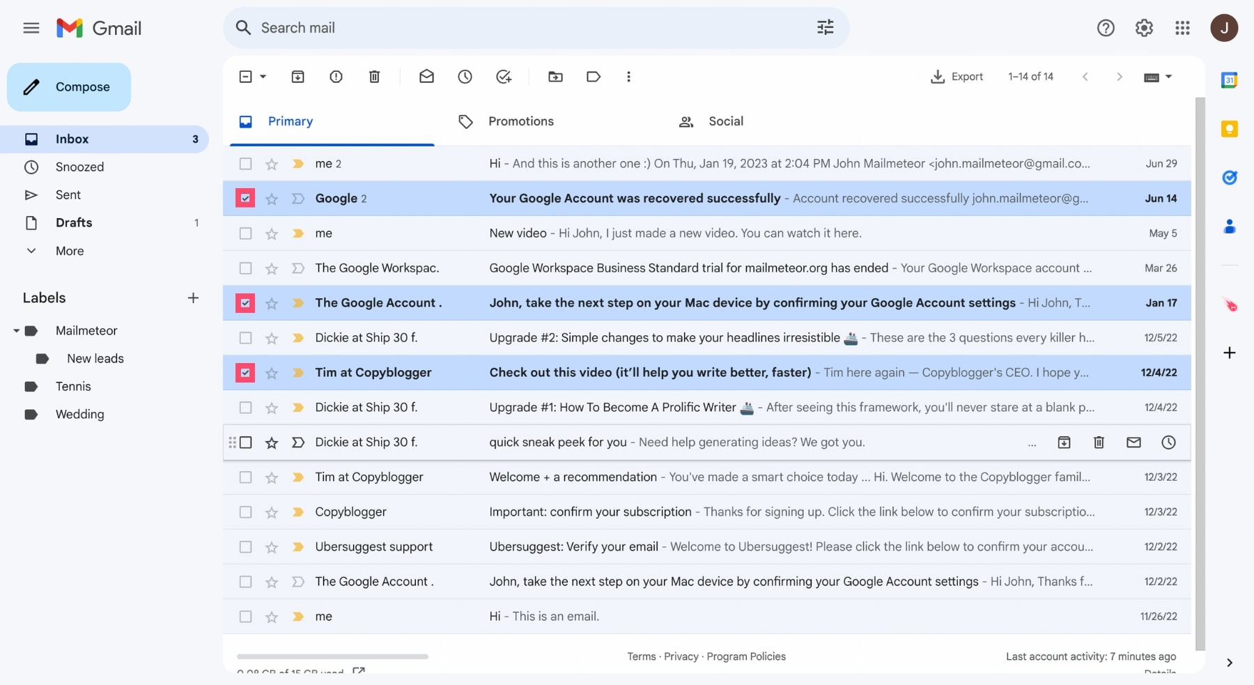 Select multiple emails in Gmail