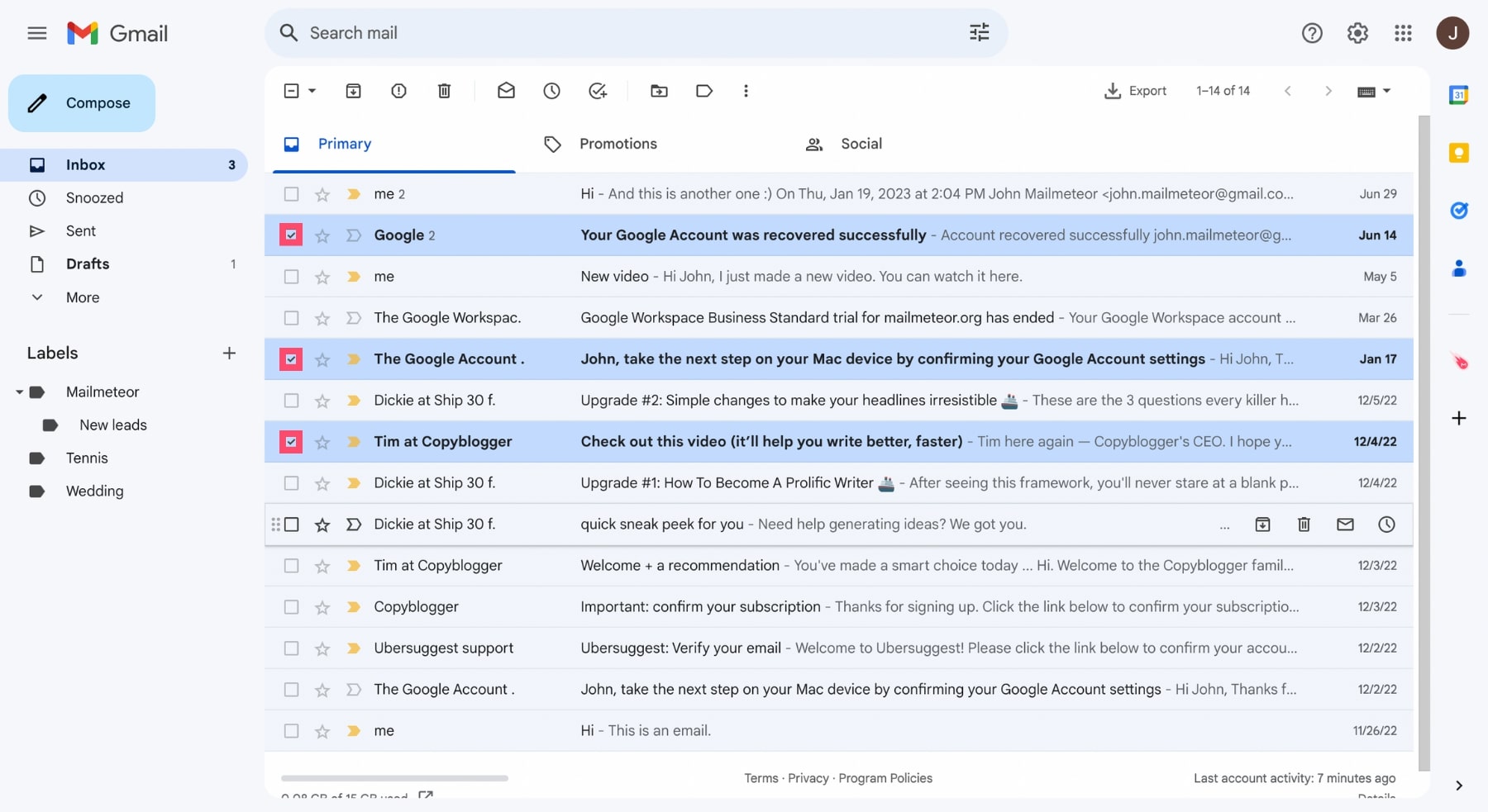 Sélectionner plusieurs emails dans Gmail