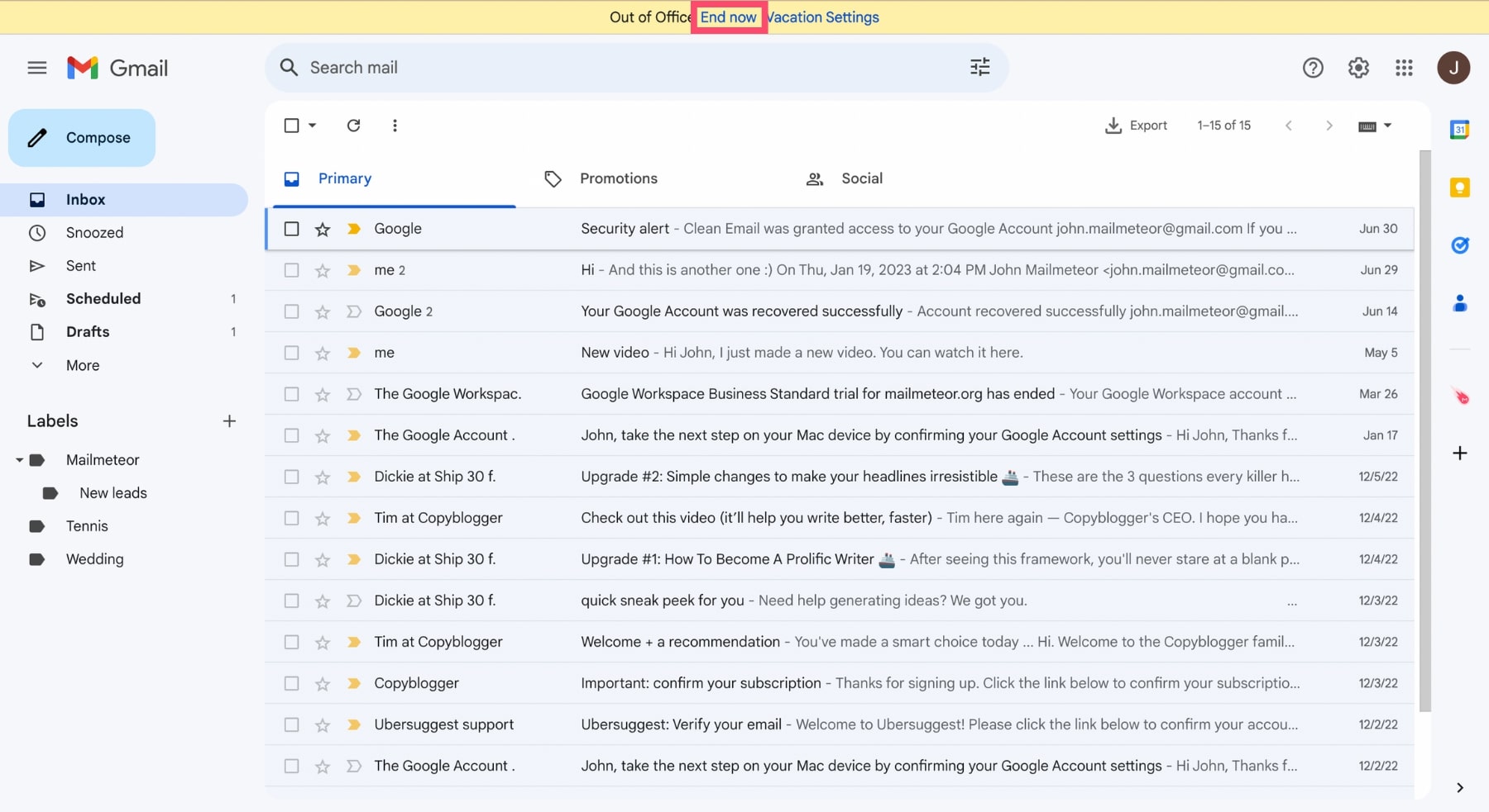Cancel your vacation responder in Gmail