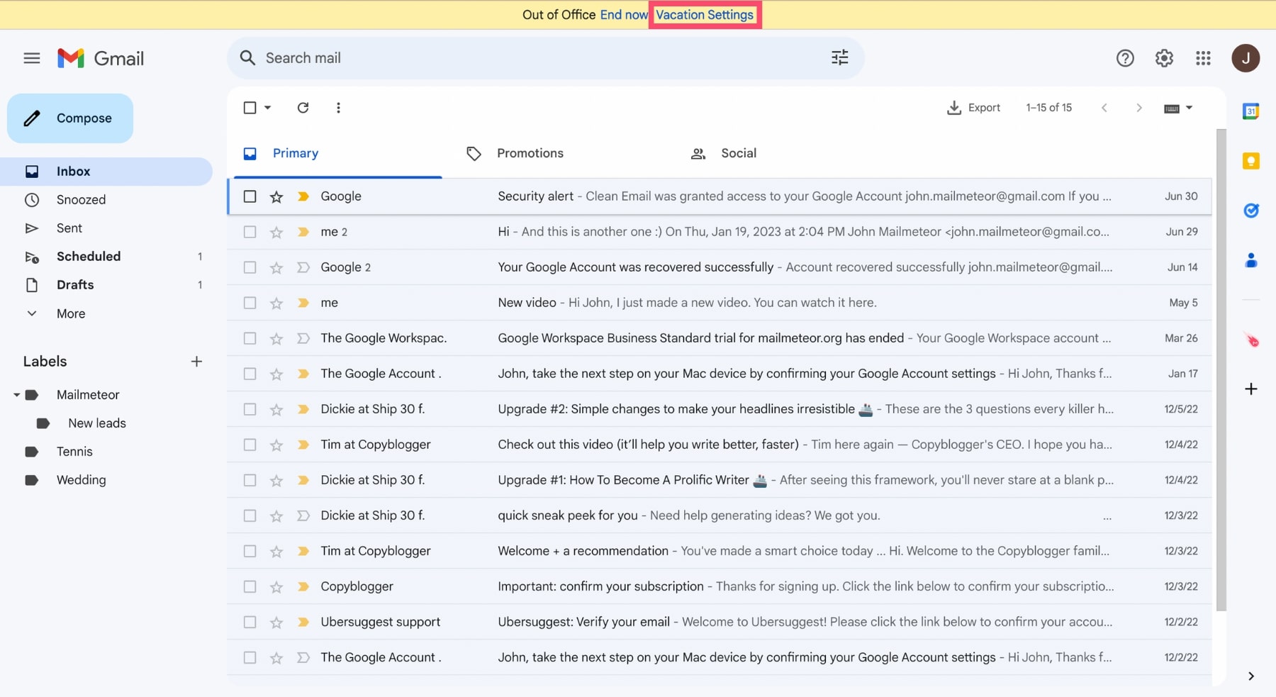 Edit your Gmail Out-of-Office reply