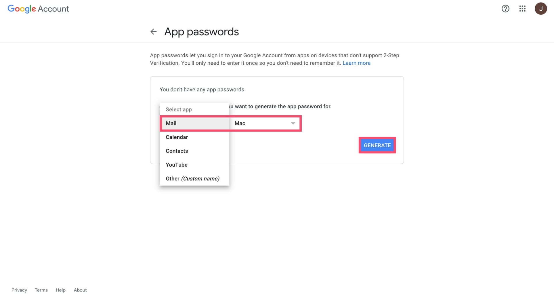 Generate an app password