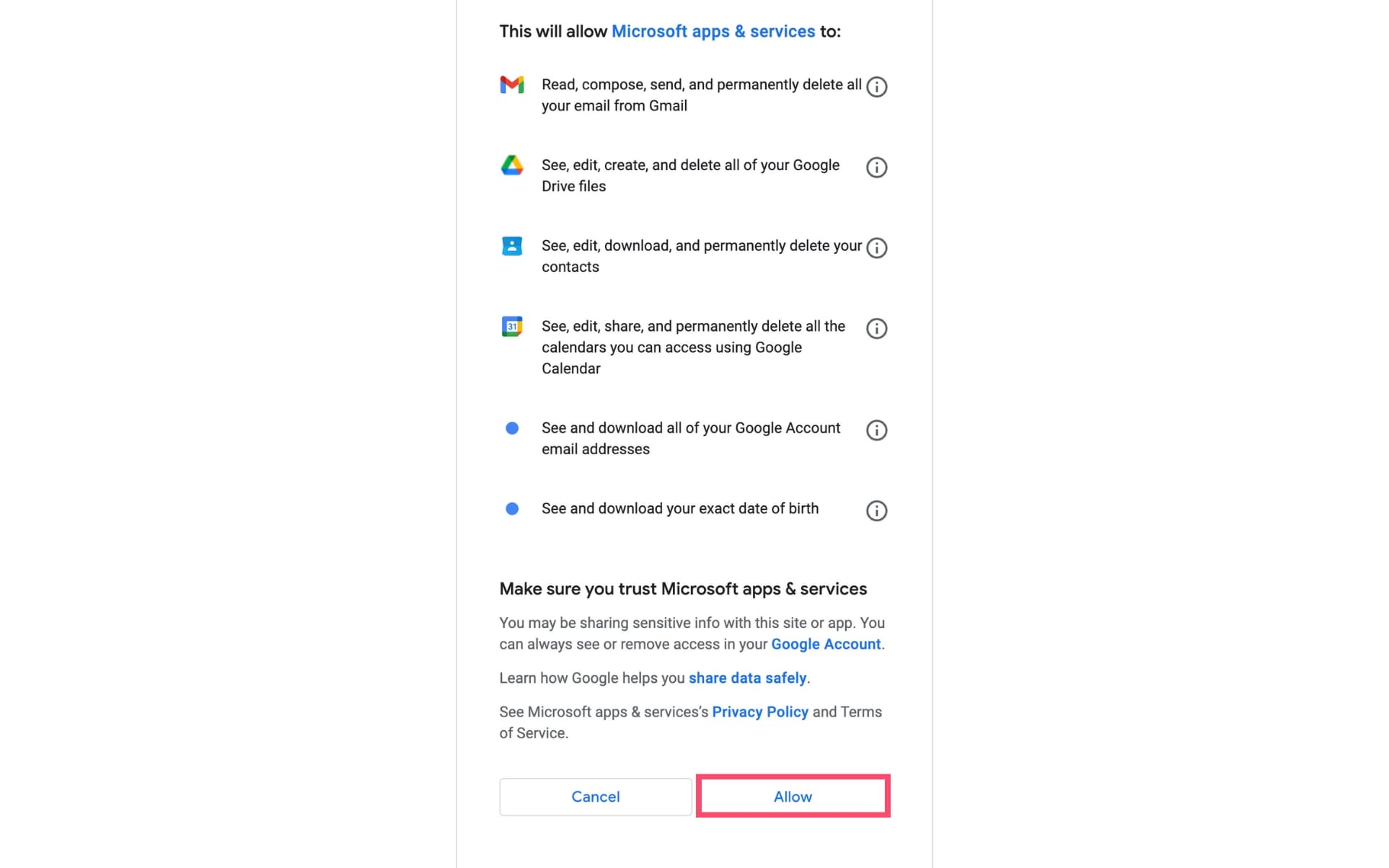 Give Outlook permission to access your Gmail messages
