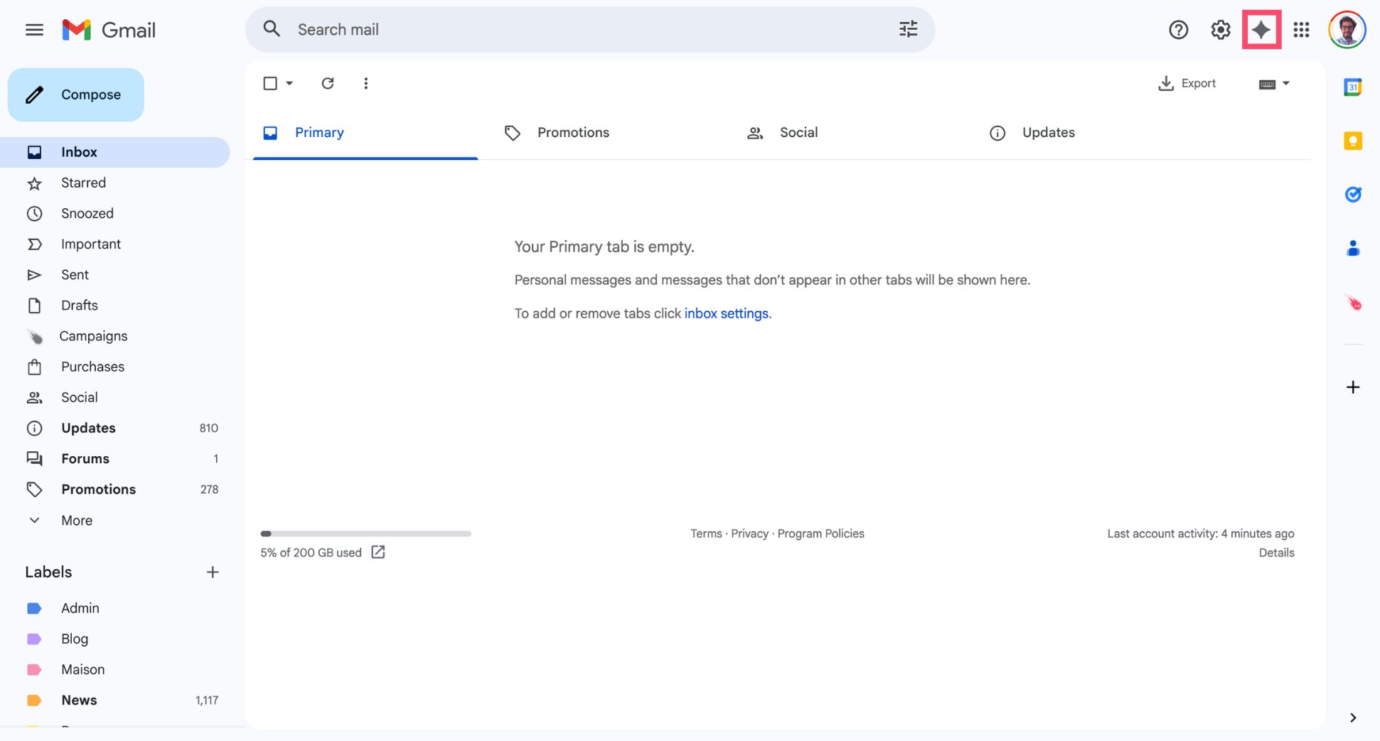 Gmail interface showing the Gemini AI icon used to search emails