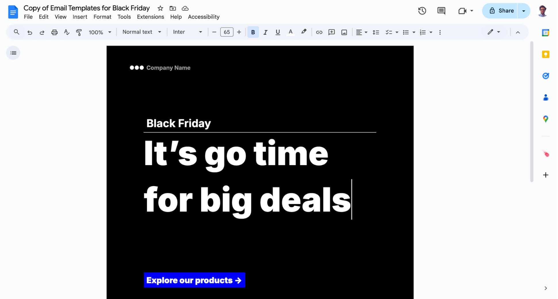 Edit your email template in Google Docs