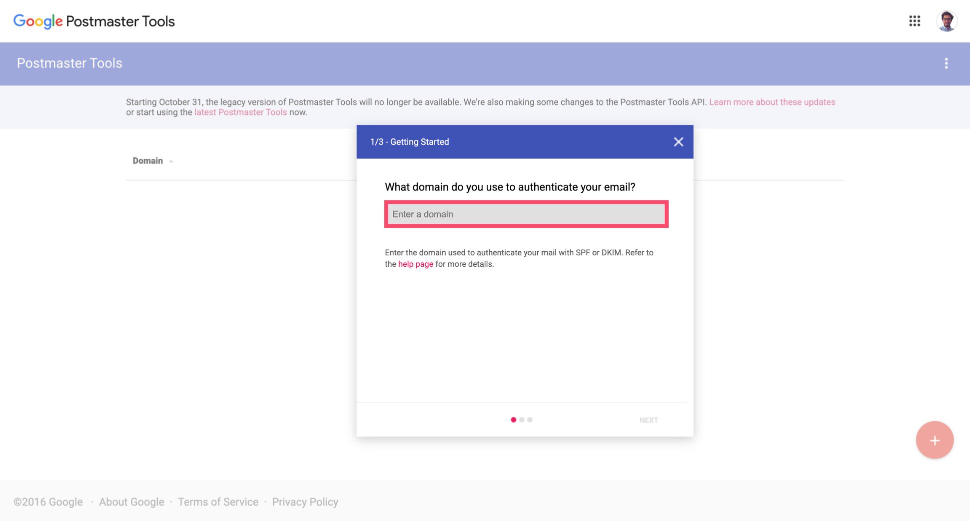 Adding a domain in Gmail Postmaster Tools