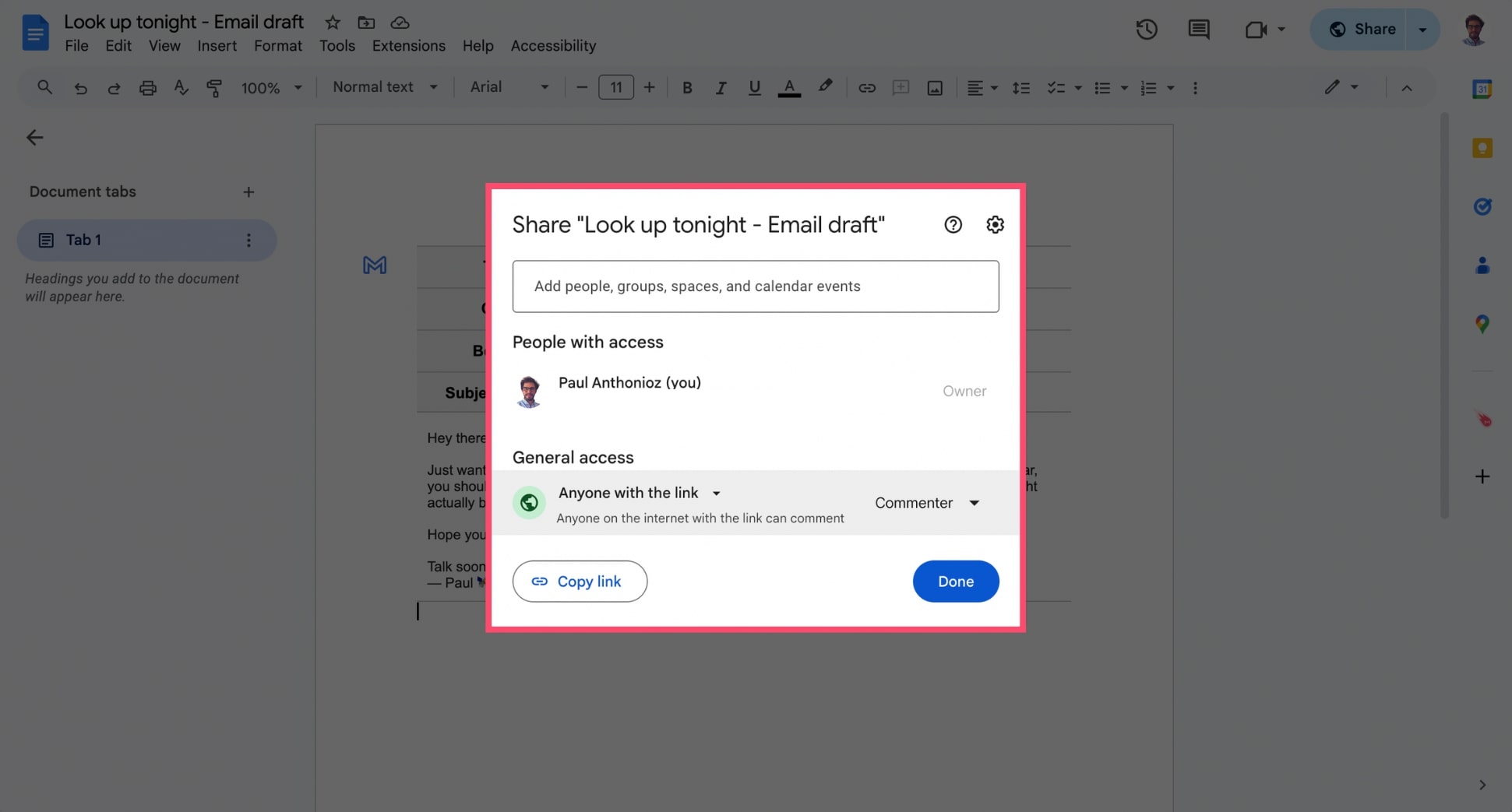 Collaborate on email drafts in Google Docs