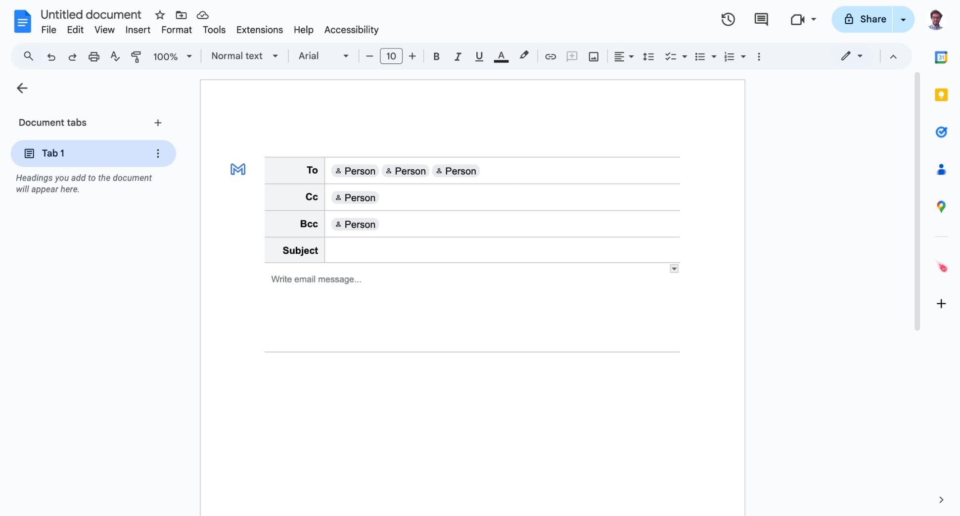 Google Docs Email Draft Feature
