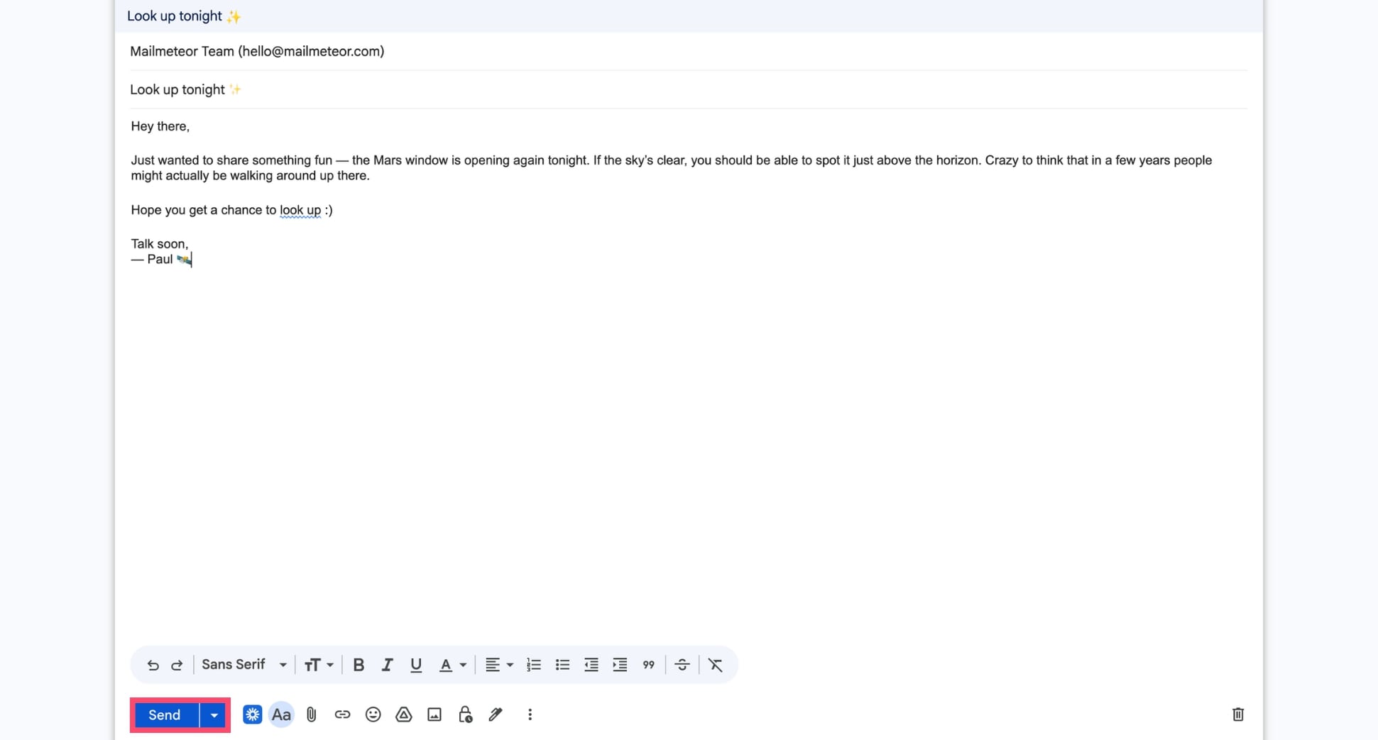 Send a Google Docs email draft through Gmail