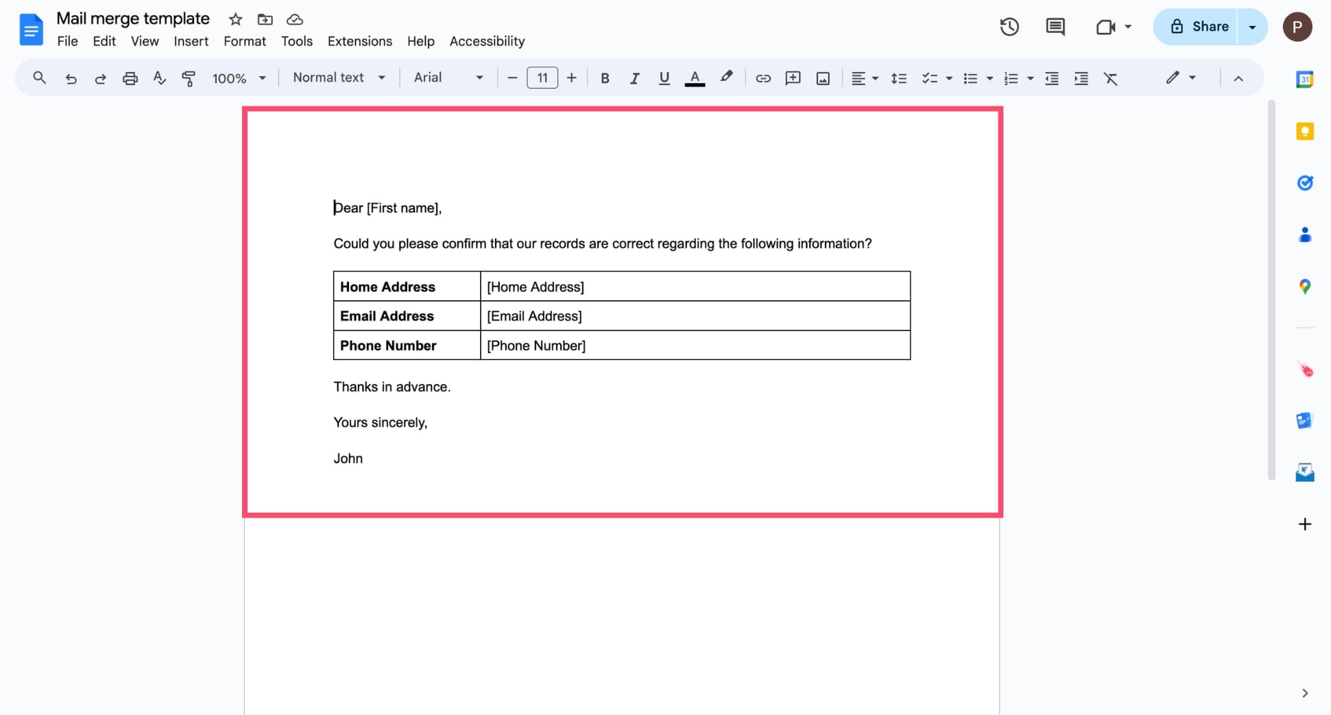 Compose your email or letter in Google Docs