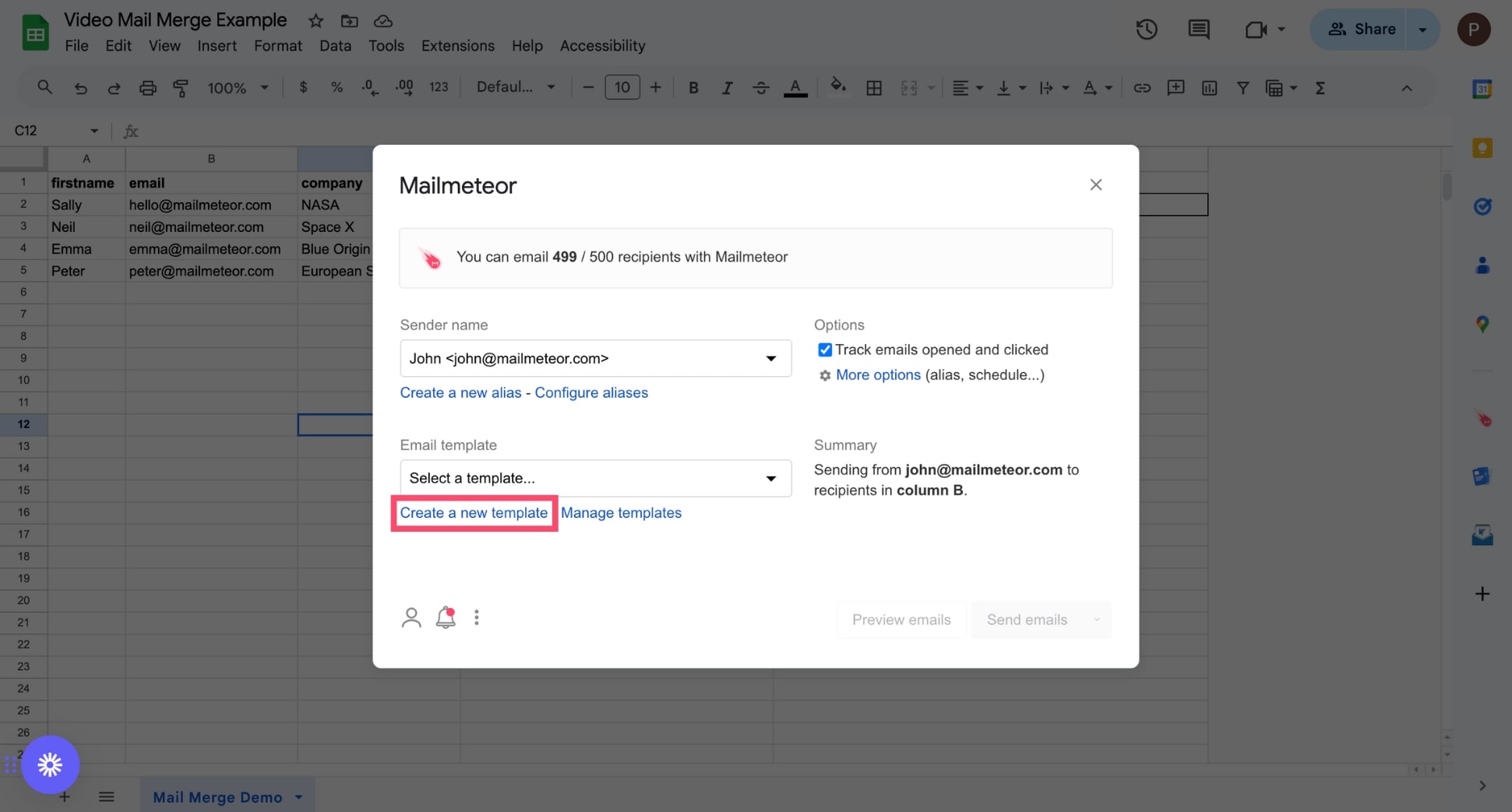 Create a mail merge template in Google Sheets