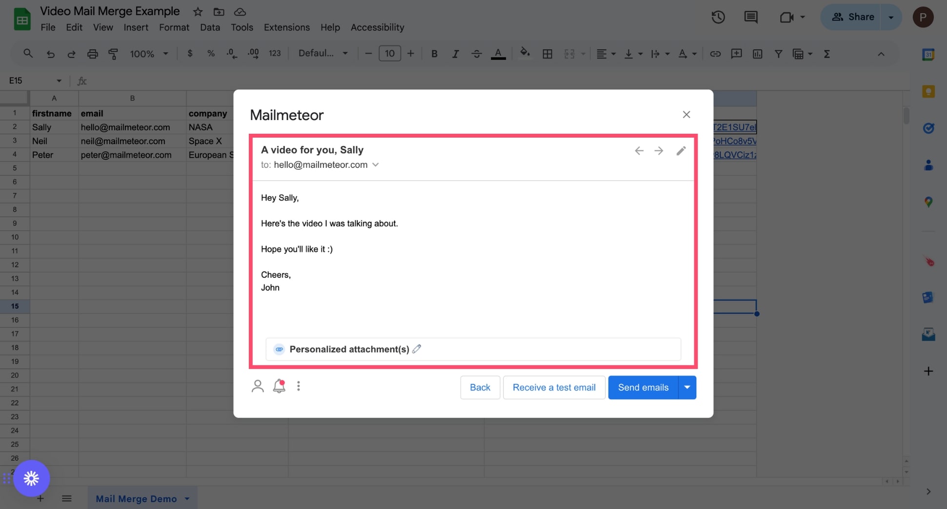 Preview your Google mail merge in Sheets