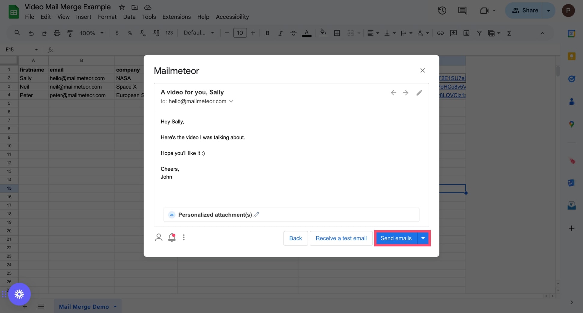 Send your mail merge using Google Sheets and Mailmeteor