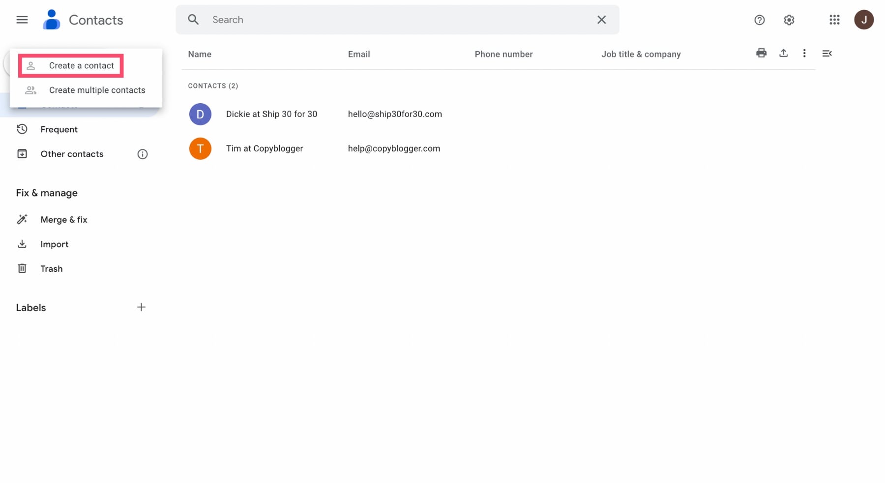 How to create a new contact in Google Contacts