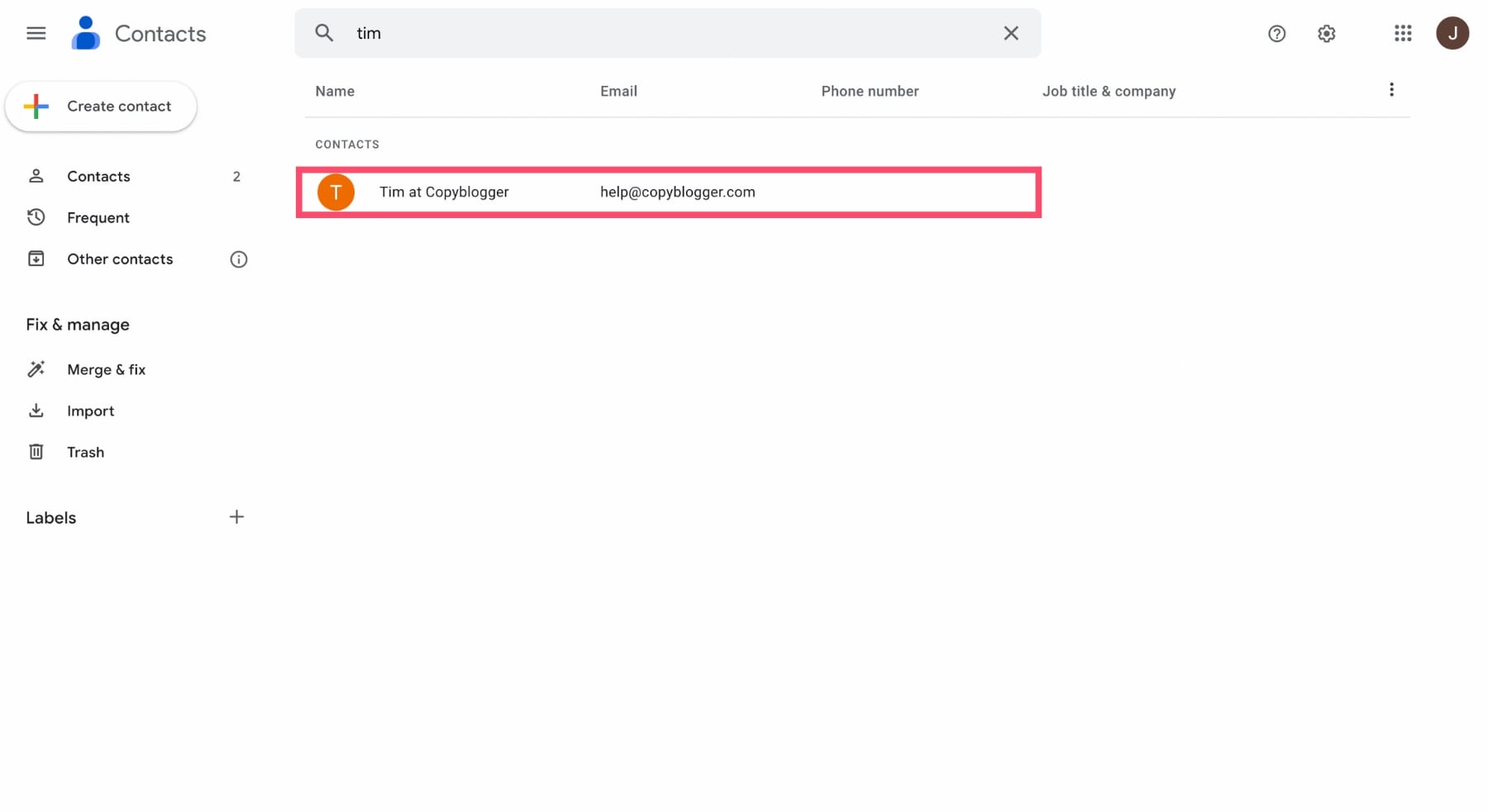How to find a contact in Gmail