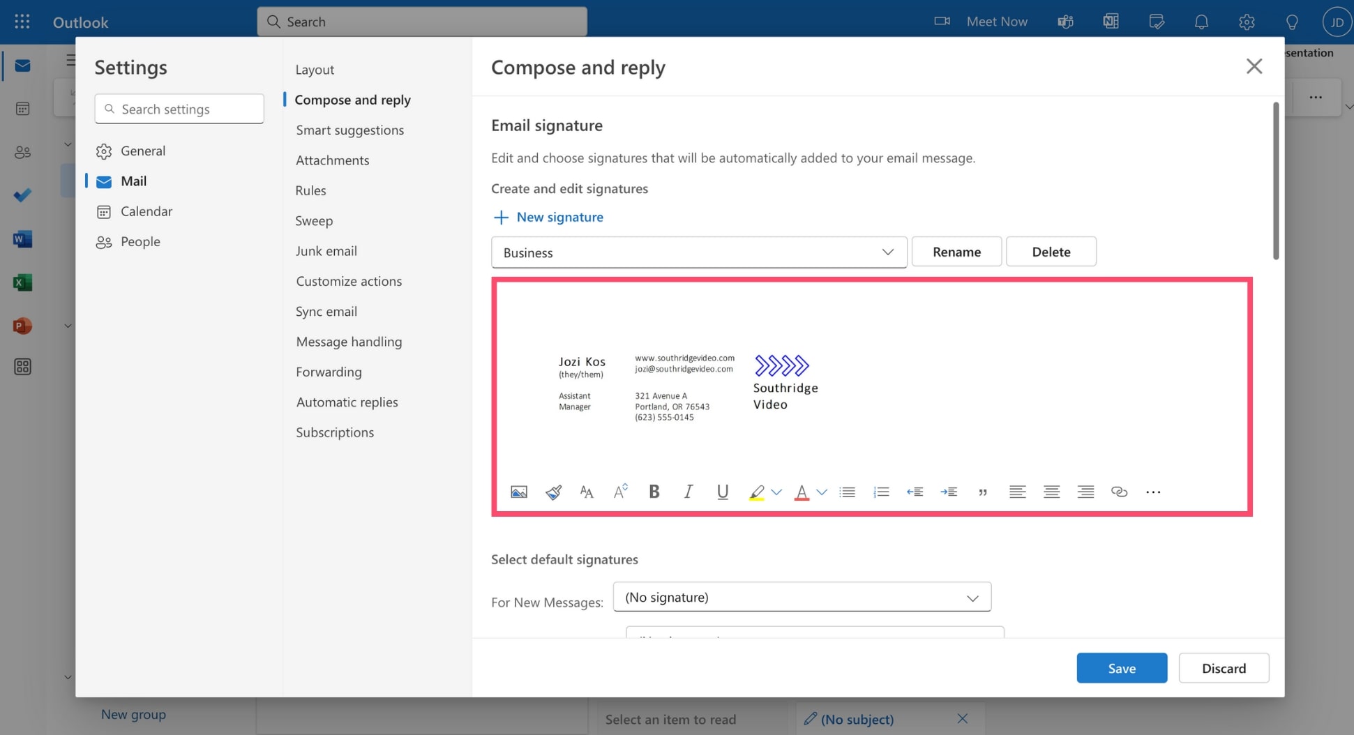 Edit an electronic signature in Microsoft Outlook