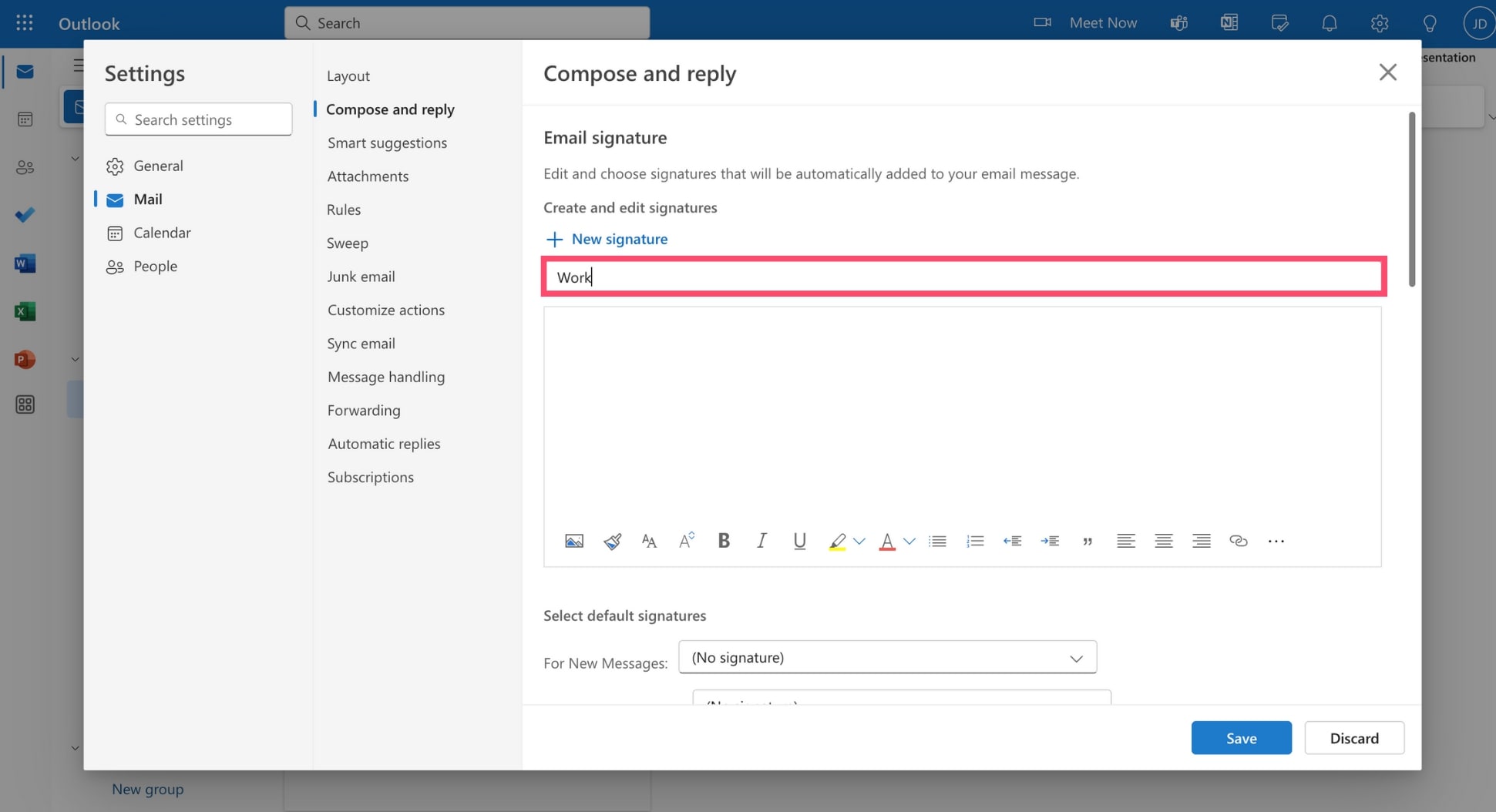 Name your signature in Outlook