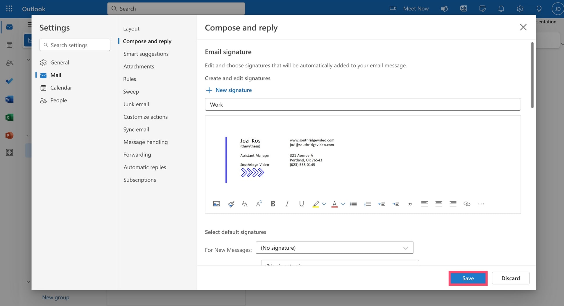 Save a signature in Outlook