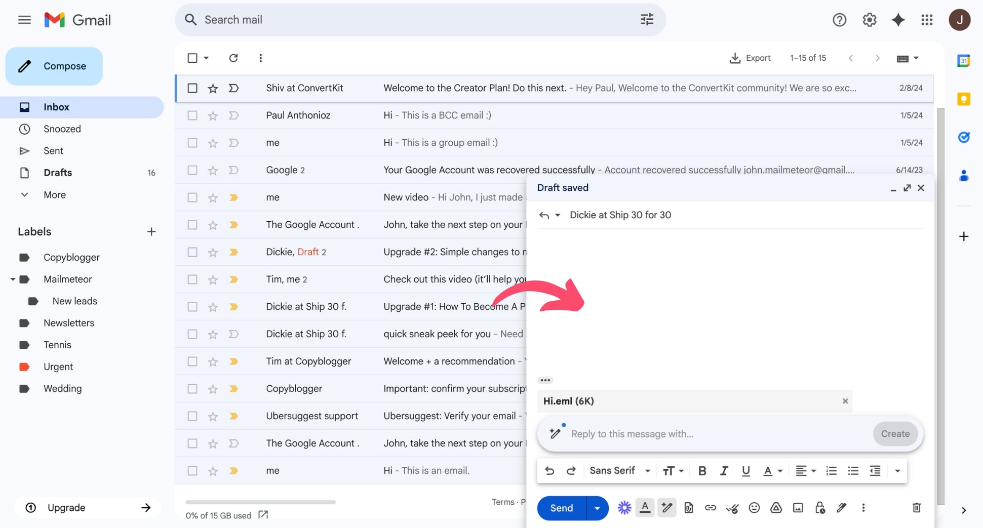 Drag and drop the email you want to attach