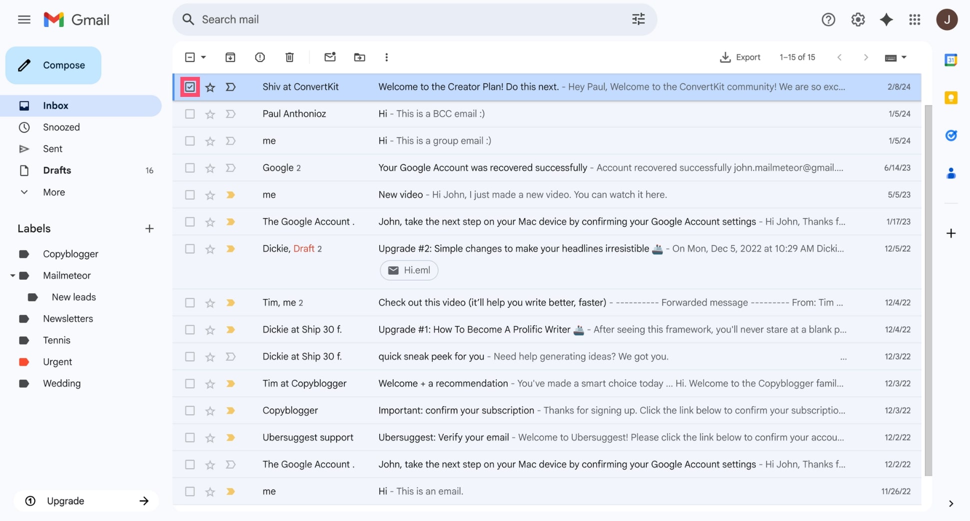 Select an email in Gmail
