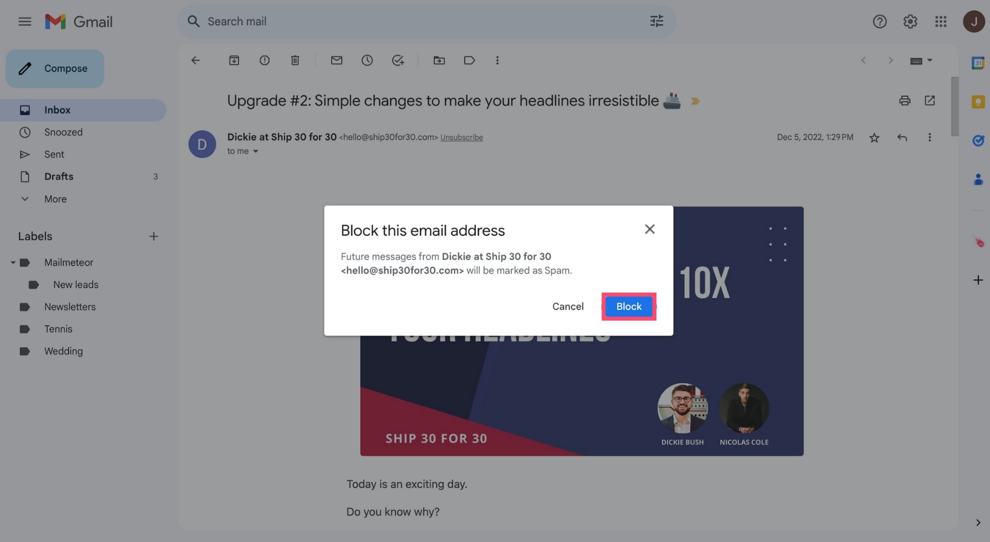 Block emails in Gmail